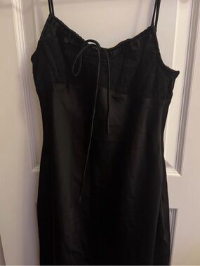 Urban Outfitters Black Satin Slip Mini Dress with Lace Yoke